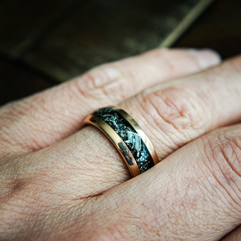 the romeo juliet couples meteorite rose gold his hers wedding rings madera bands mens ring