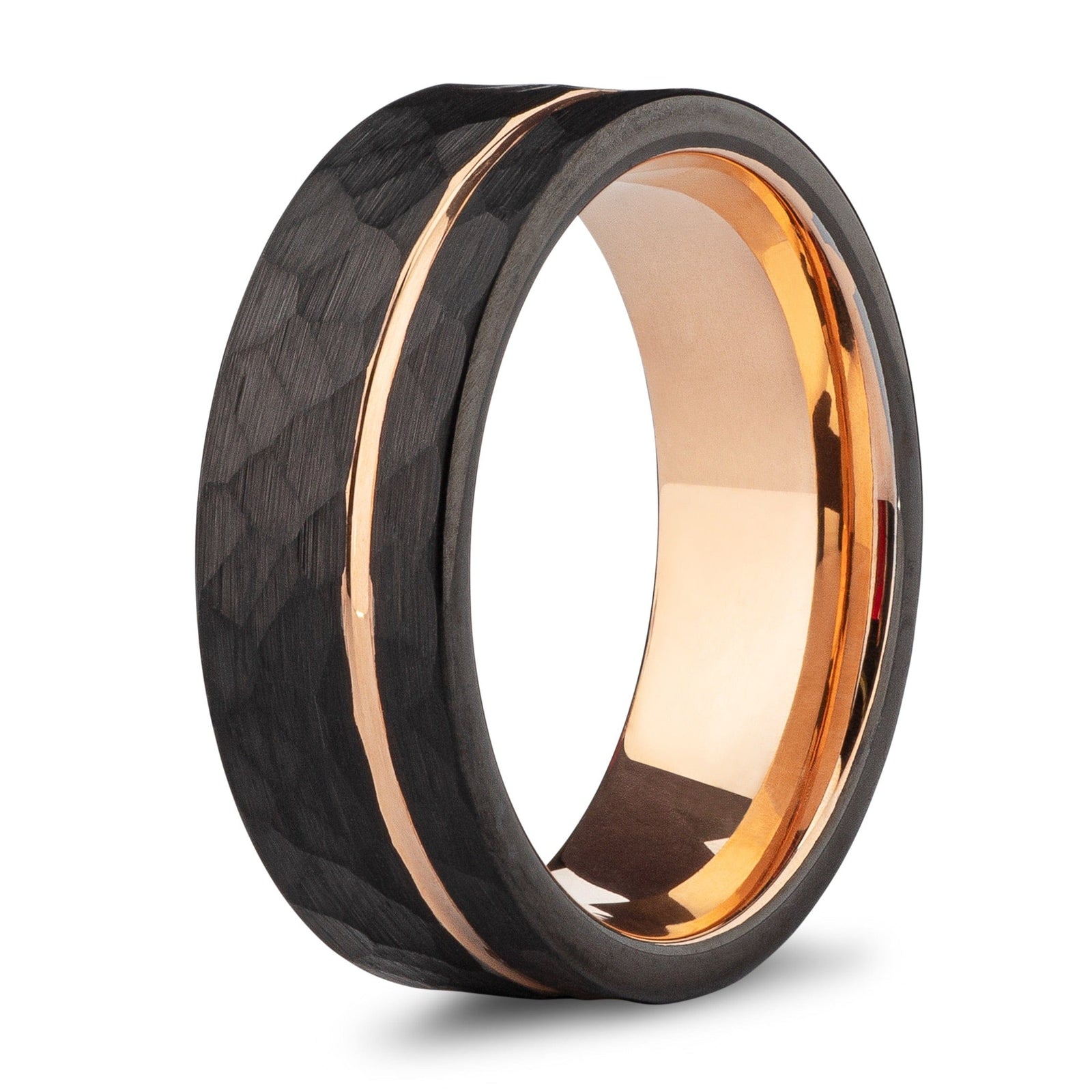 The Magnus- Hammered Tungsten Rose Gold Men's Wedding Ring 